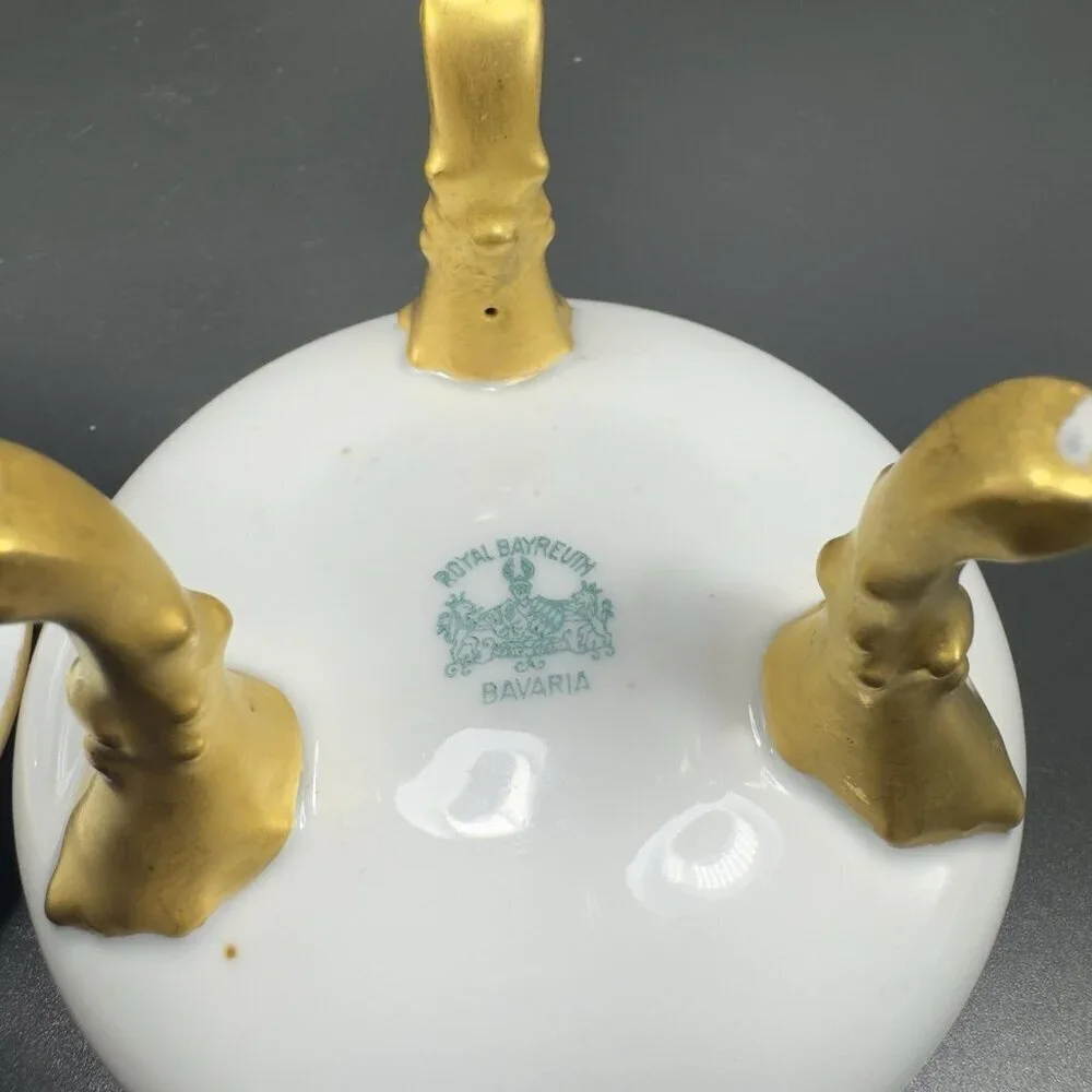 Antique ROYAL BAYREUTH Bavaria Footed Trinket Jar Hair Receiver Container VTG‎
